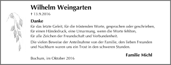 Traueranzeige von Wilhelm Weingarten von Tageszeitung