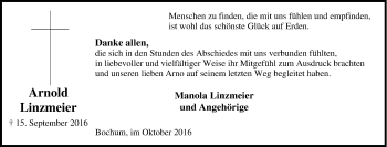 Traueranzeige von Arnold Linzmeier von Tageszeitung