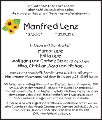 Traueranzeige von Manfred Lenz von Tageszeitung