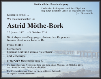 Traueranzeige von Astrid Möthe-Bork von Tageszeitung