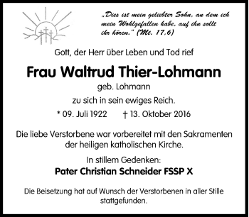 Traueranzeige von Waltrud Thier-Lohmann von Tageszeitung