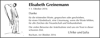 Traueranzeige von Elisabeth Greinemann von Tageszeitung