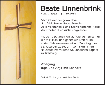 Traueranzeige von Beate Linnenbrink von Tageszeitung