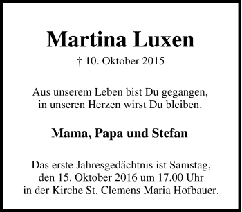 Traueranzeige von Martina Luxen von Tageszeitung