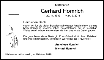 Traueranzeige von Gerhard Homrich von Tageszeitung