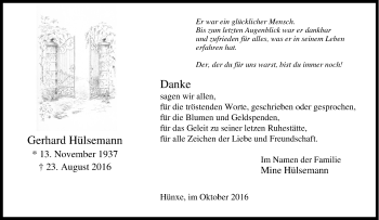 Traueranzeige von Gerhard Hülsemann von Tageszeitung