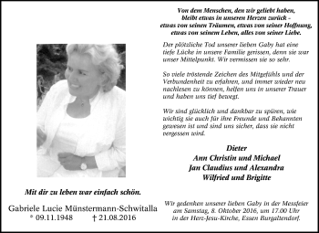 Traueranzeige von Gabriele Lucie Münstermann-Schwitalla von Tageszeitung
