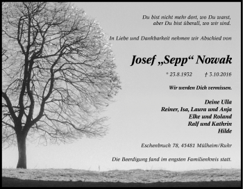 Traueranzeige von Josef Nowak von Tageszeitung