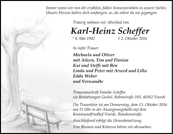 Traueranzeige von Karl-Heinz Scheffer von Tageszeitung