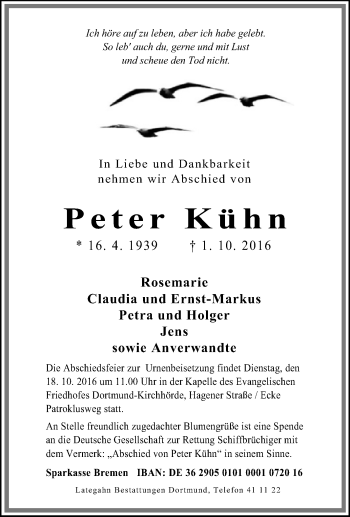Traueranzeige von Peter Kühn von Tageszeitung