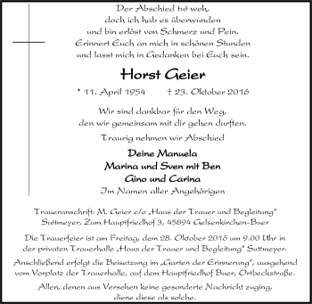 Traueranzeige von Horst Geier von Tageszeitung