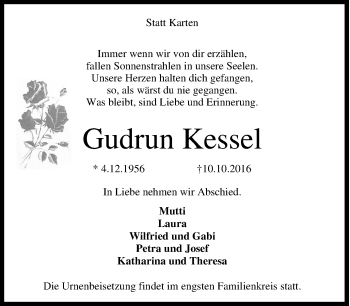 Traueranzeige von Gudrun Kessel von Tageszeitung