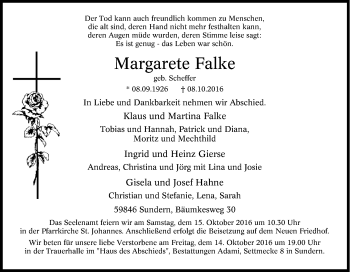 Traueranzeige von Margarete Falke von Tageszeitung