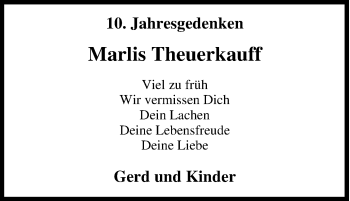 Traueranzeige von Marlis Theuerkauff von Tageszeitung