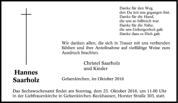 Traueranzeige von Hannes Saarholz von Tageszeitung