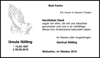 Traueranzeige von Ursula Nölling von Tageszeitung