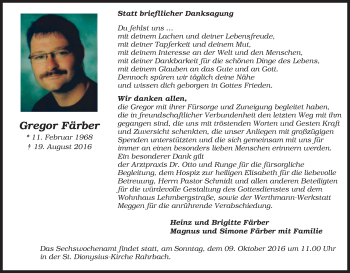 Traueranzeige von Gregor Färber von Tageszeitung