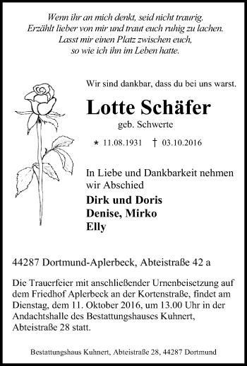 Traueranzeige von Lotte Schäfer von Tageszeitung