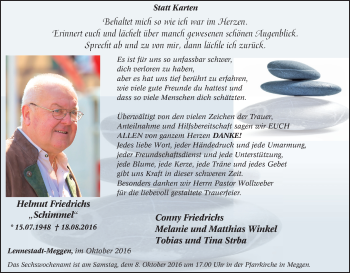 Traueranzeige von Helmut Friedrichs von Tageszeitung