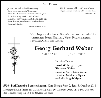 Traueranzeige von Georg Gerhard Weber von Tageszeitung