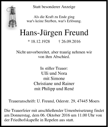 Traueranzeige von Hans-Jürgen Freund von Tageszeitung