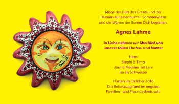 Traueranzeige von Agnes Lahme von Tageszeitung