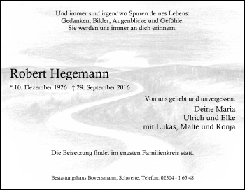 Traueranzeige von Robert Hegemann von Tageszeitung