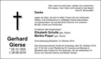 Traueranzeige von Gerhard Gierse von Tageszeitung
