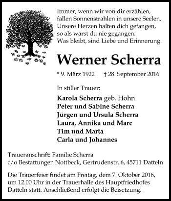 Traueranzeige von Werner Scherra von Tageszeitung