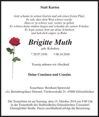 Traueranzeige von Brigitte Muth von Tageszeitung