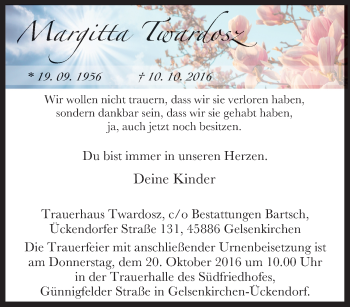 Traueranzeige von Margitta Twardosz von Tageszeitung