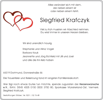Traueranzeige von Siegfried Krafczyk von Tageszeitung