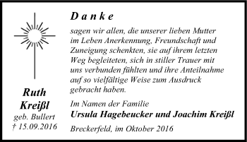 Traueranzeige von Ruth Kreißl von Tageszeitung