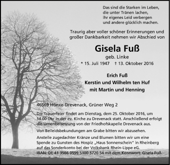 Traueranzeige von Gisela Fuß von Tageszeitung