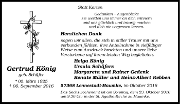 Traueranzeige von Gertrud König von Tageszeitung