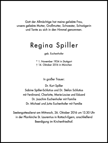 Traueranzeige von Regina Spiller von Tageszeitung