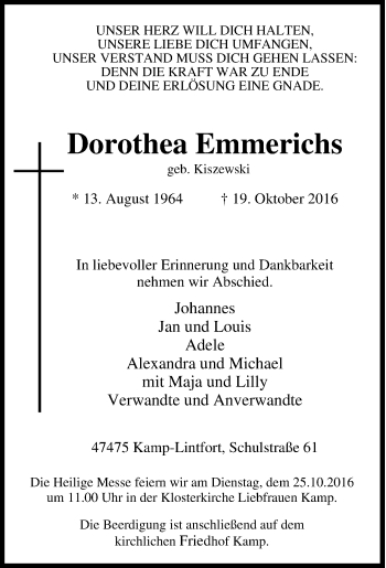 Traueranzeige von Dorothea Emmerichs von Tageszeitung