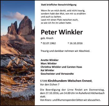 Traueranzeige von Peter Winkler von Tageszeitung