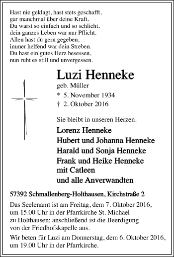 Traueranzeige von Luzi Henneke von Tageszeitung