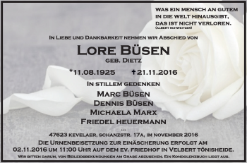 Traueranzeige von Lore Büsen von Tageszeitung