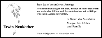 Traueranzeige von Erwin Neuköther von Tageszeitung