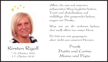 Traueranzeige von Kirsten Rigoll von Tageszeitung