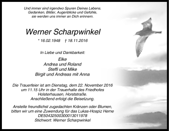 Traueranzeige von Werner Scharpwinkel von Tageszeitung