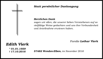 Traueranzeige von Edith Vierk von Tageszeitung
