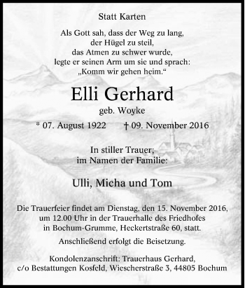 Traueranzeige von Elli Gerhard von Tageszeitung