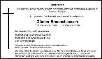 Traueranzeige von Günter Braunshausen von Tageszeitung