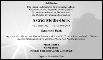 Traueranzeige von Astrid Möthe-Bork von Tageszeitung
