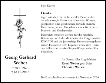 Traueranzeige von Georg Gerhard Weber von Tageszeitung