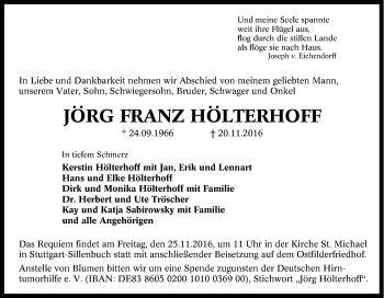 Traueranzeige von Jörg Franz Hölterhoff von Tageszeitung