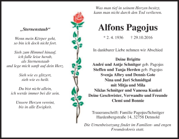 Traueranzeige von Alfons Pagojus von Tageszeitung